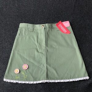Gymboree Freshly Picked 100% Cotton Adjustable Waist Green Skirt Lace Trim SZ 9